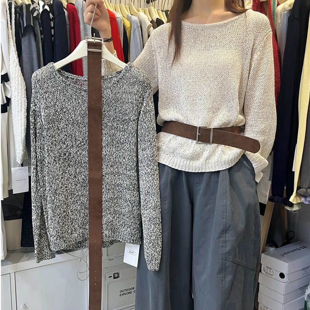 2025秋季杂线毛衣韩系简约慵懒气质百搭时尚针织衫上衣女宽松毛衣
