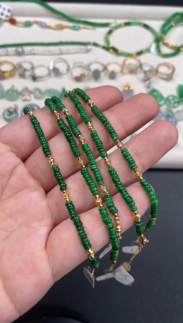 翡翠18K金镶嵌套链多样性   发货一条   P602