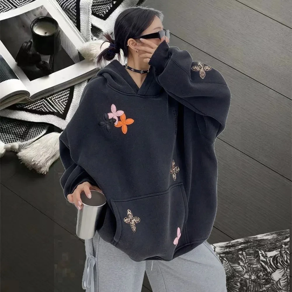 特大码300斤美式休闲高街小众刺绣连帽卫衣男春季宽松帽衫外套潮2