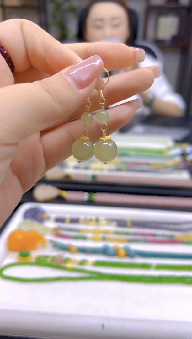 和田玉14K金镶嵌耳饰DIY款E774