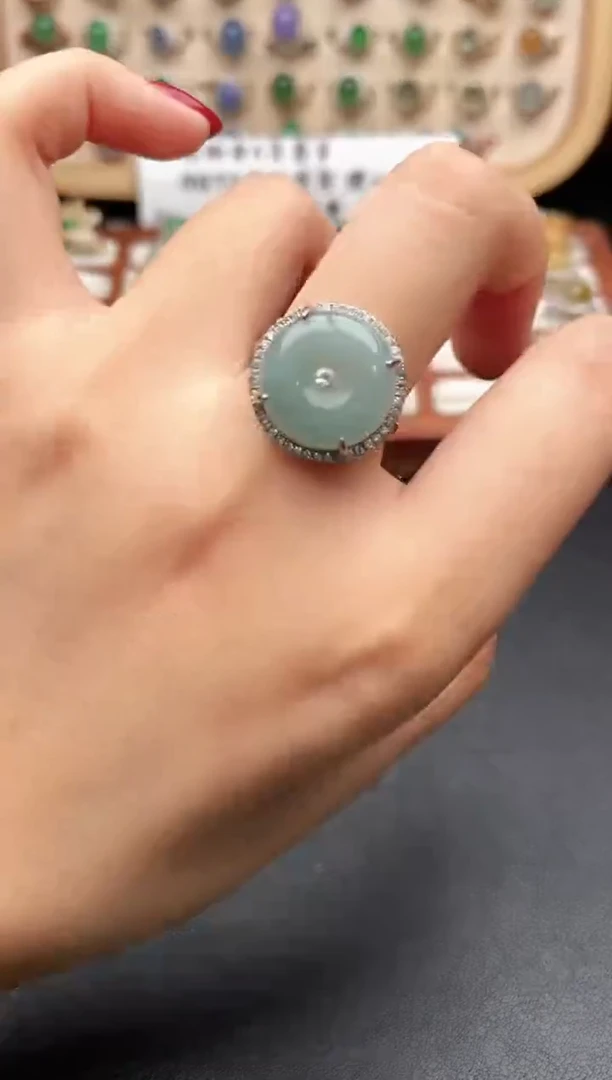 银S925镶嵌戒指翡翠一物一证一礼盒