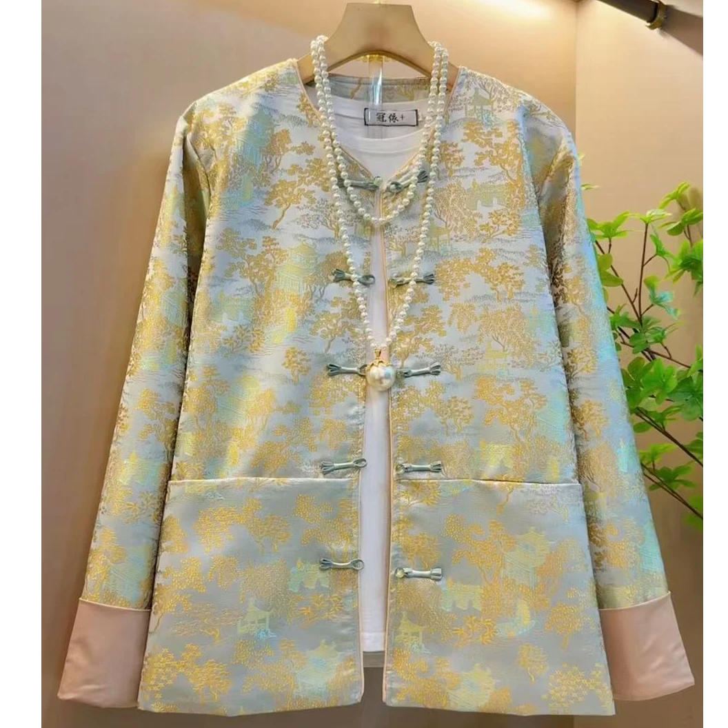 时尚国风新款圆领盘扣设计感宽松气质复古外套