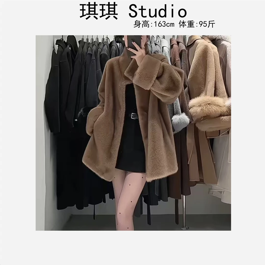 2025冬季新款轻奢高级感洋气时尚宽松显瘦减龄休闲百搭毛毛外套-M