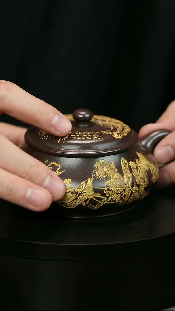 茶壶紫砂H1974李琴描金刻绘明炉