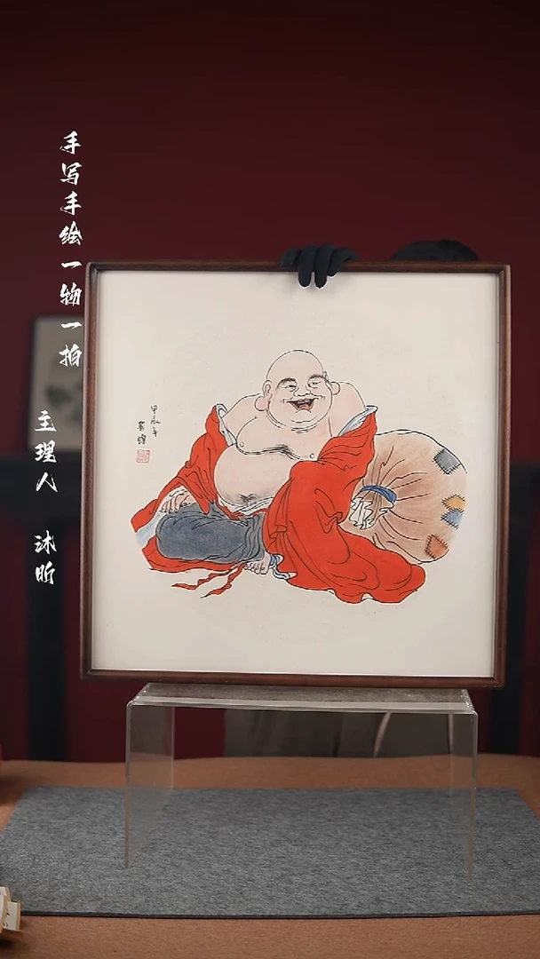 国画手绘-52*52实木框-人物作品
