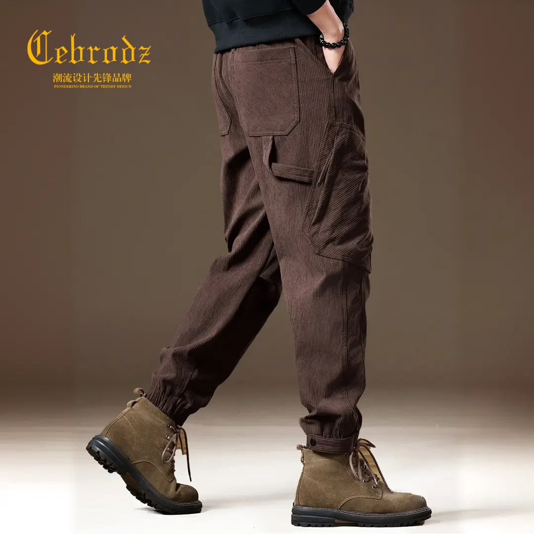 法国Cebrodz高端美式重磅灯芯绒裤子男束脚工装休闲裤复古百搭
