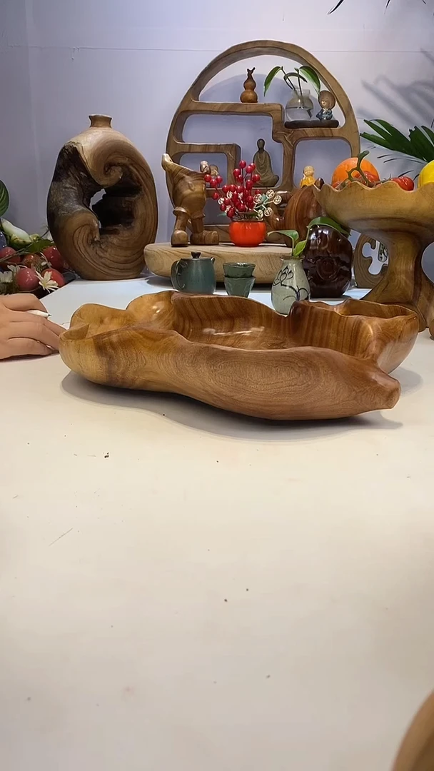 香樟木A34双眼果盆/尺寸40*33*7.5