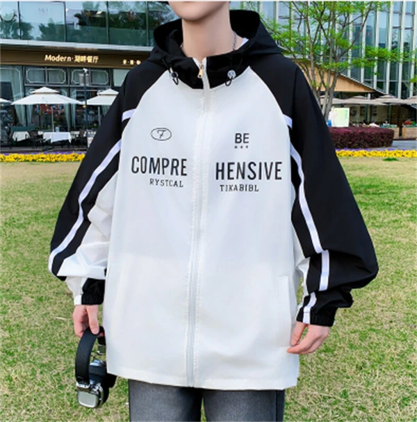春夏季男连帽开衫外套学生休闲户外透气潮流撞色连帽青少年夹克