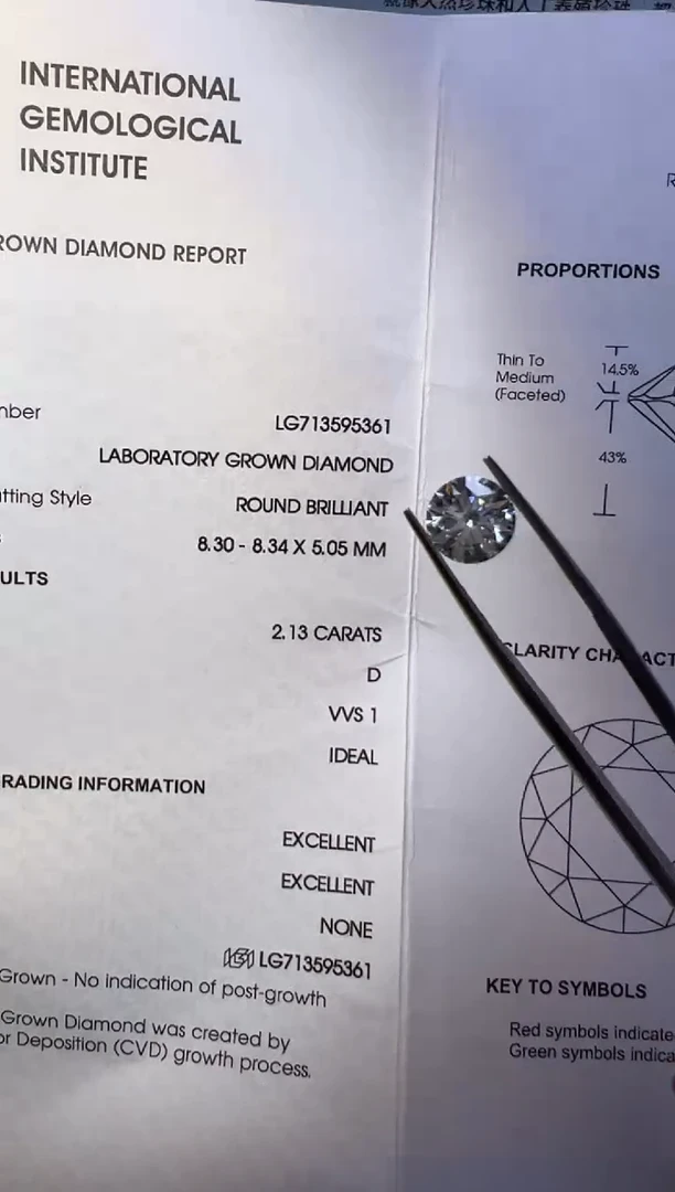 实验室培育钻石裸石未镶嵌所***愿LG尾号5361 2.13ct