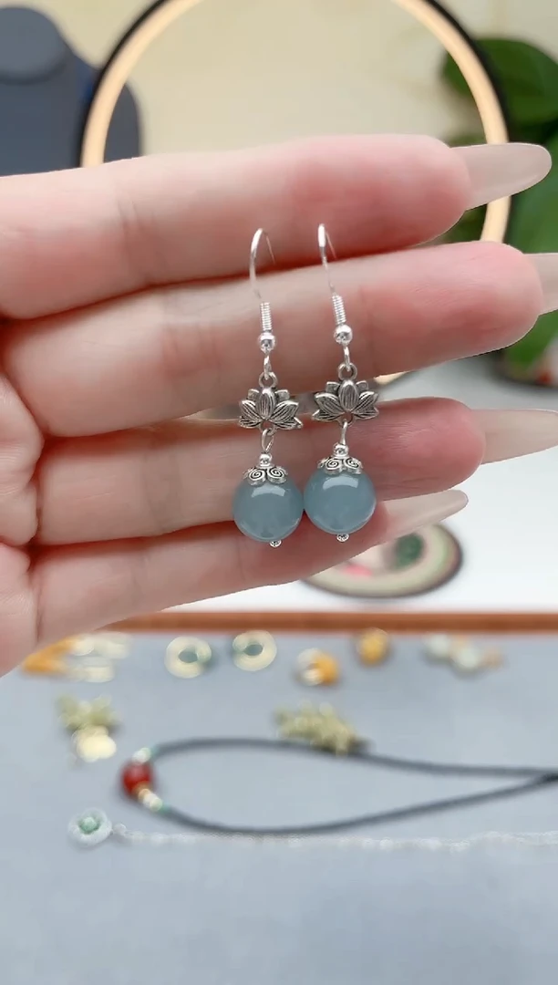 石英质玉银S925镶嵌耳饰01