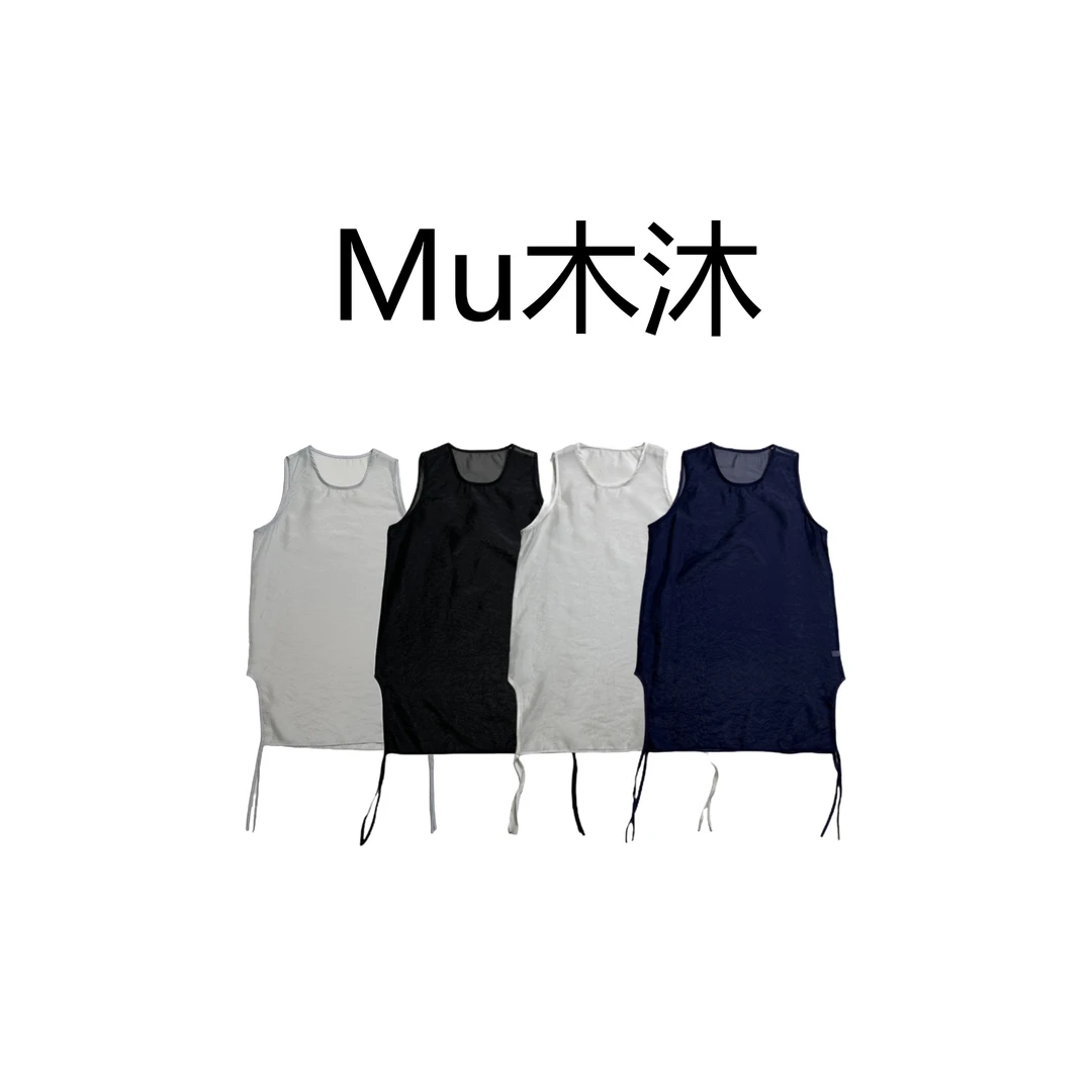 Mu木沐♠新品飘带网纱背心裙