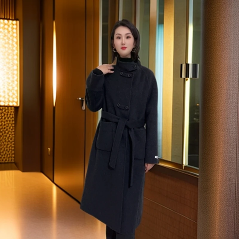 2025秋冬新款大衣赫本风温柔时尚高级灰西装领羊毛大衣外套女