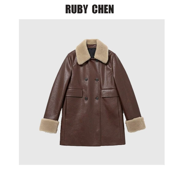 长袖冬季2025年冬季极简风皮衣潮流大衣加绒时尚毛领