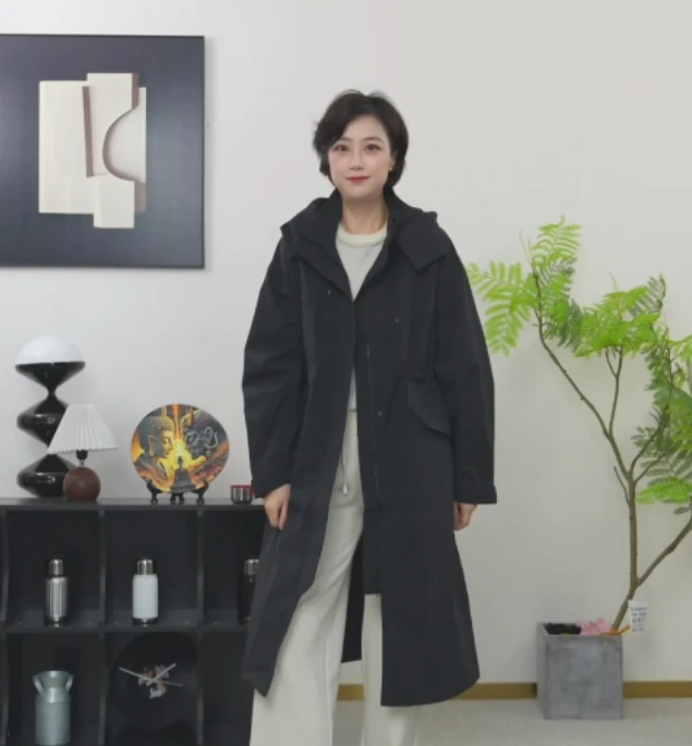 【U.M】意大利高密面料长款连帽收腰冲锋风衣通勤气质显瘦