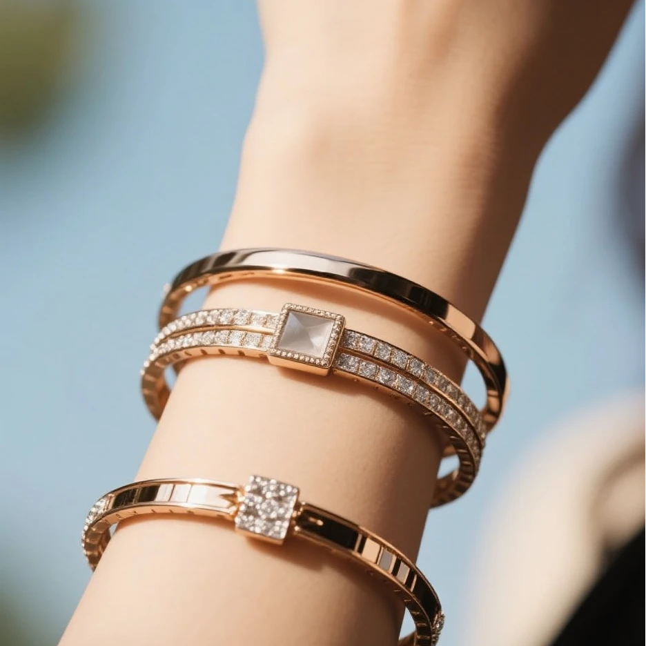 钛钢合成锆石手镯 钛钢手镯（工厂直发）时尚手镯