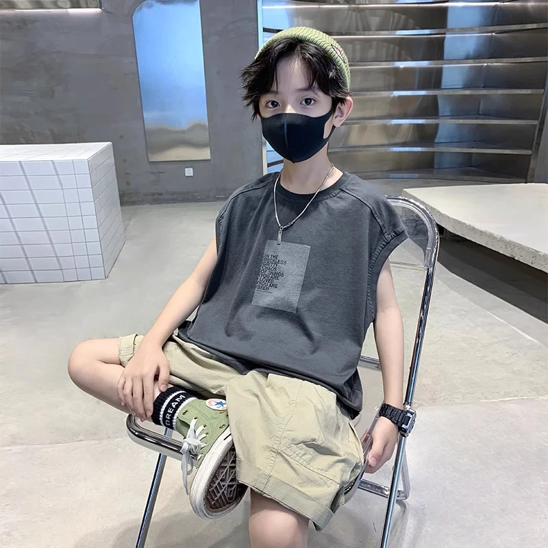 MK&UR.BV男童男孩夏装套装新款无袖背心运动炸街酷帅夏季儿童装