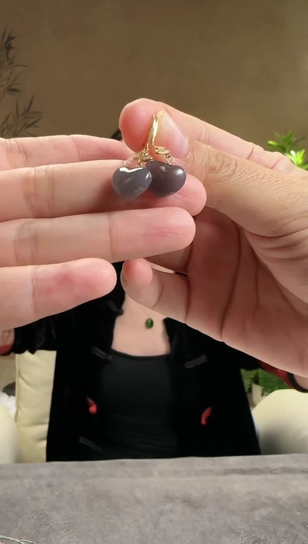 【闪购商品】和田玉耳坠18K金镶嵌18K金镶烟紫爱心耳钩