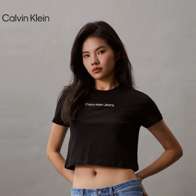 CK Jeans夏季女士休闲通勤字母印花纯棉短款短袖T恤J224288