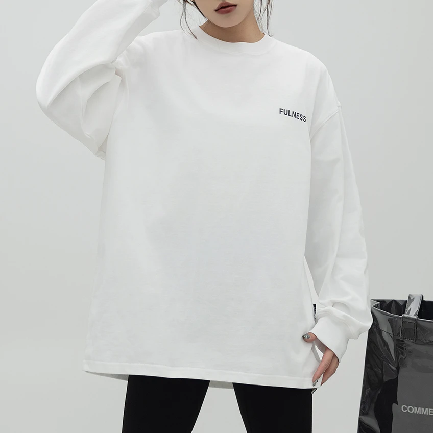 2024年新款经典基础百搭字母小标oversize打底长袖T