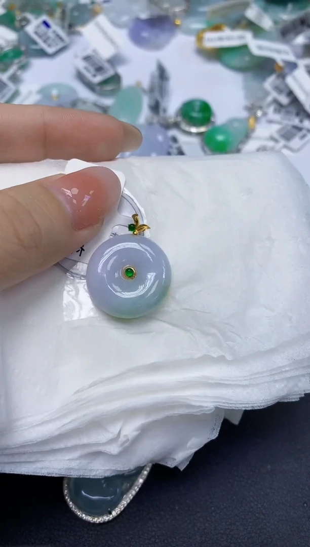 颈饰18K金镶嵌翡翠天然缅甸翡翠A货百元以上9元证书费自理