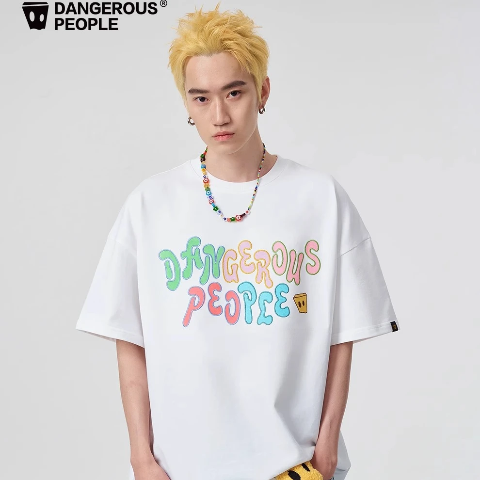 Dangerouspeople薛之谦dsp缤纷撞色字母宽松百搭潮圆领短袖T恤