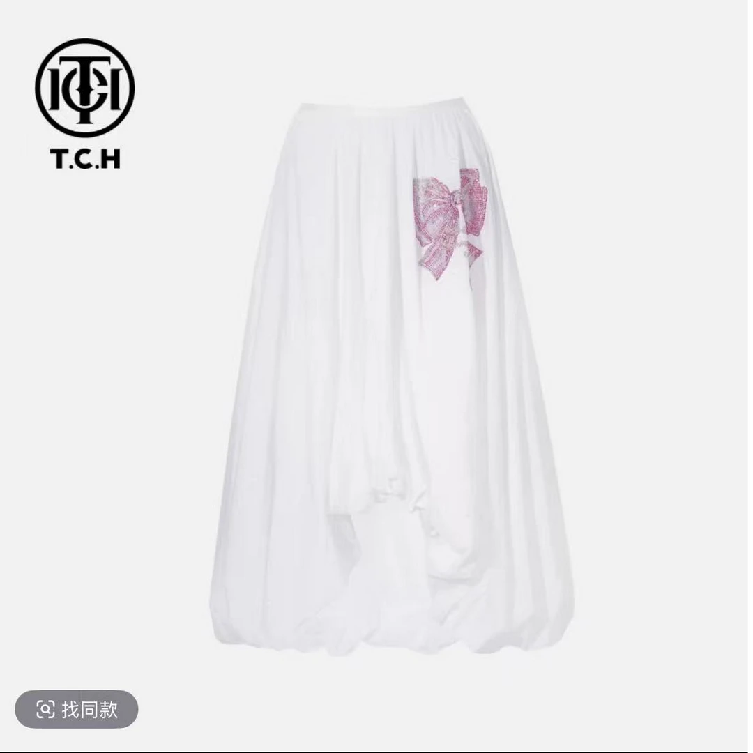 TCH私服烫钻工艺时尚休闲百搭蝴蝶结半裙女T75B22E5036轻奢tch