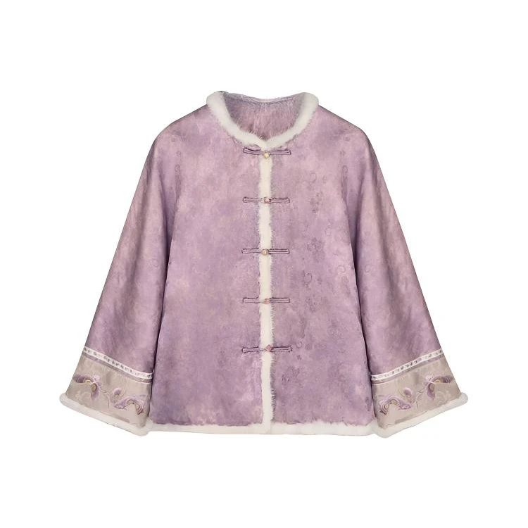 深圳高定100桑蚕丝水貂毛提花棉服外套冬季中式国风棉衣刺绣重工