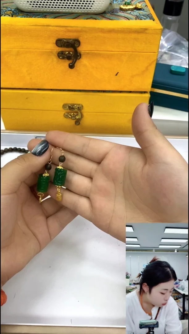 玛瑙/玉髓颈饰合金0455绿桶珠耳坠