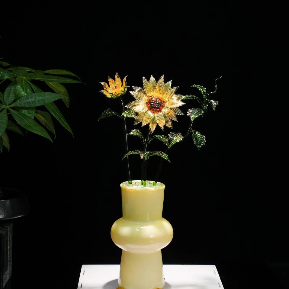 [金葵映暖] 非遗手作琉璃向日葵花摆件