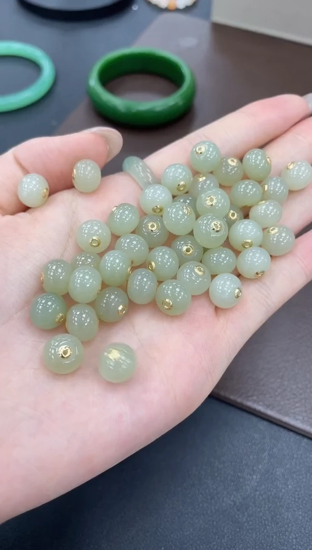 和田玉18K金镶嵌颈饰多样性拍一发一转运珠j