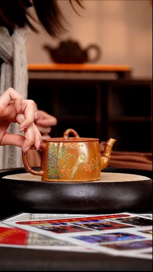 茶壶紫砂YJY98  海棠竹   红金砂  280cc