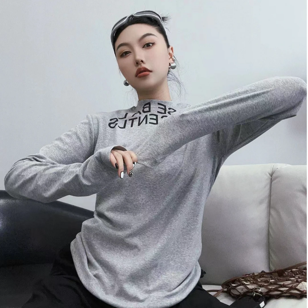 美式高街正肩长袖小T恤潮