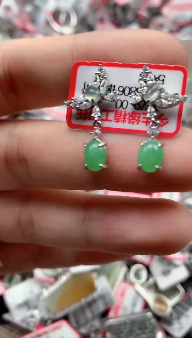 银S925镶嵌戒指翡翠天然A货缅甸翡翠