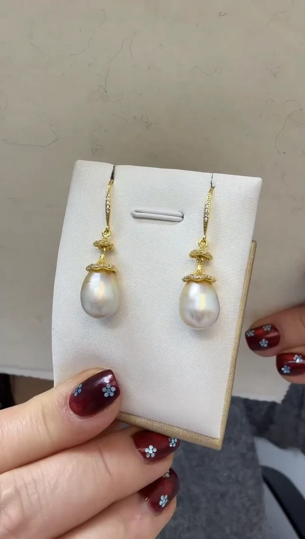 未镶嵌耳饰海水珍珠南洋金珠9.8-10mm+S925银耳钩