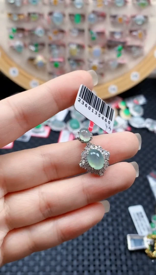 银S925镶嵌戒指翡翠天然A货缅甸翡翠