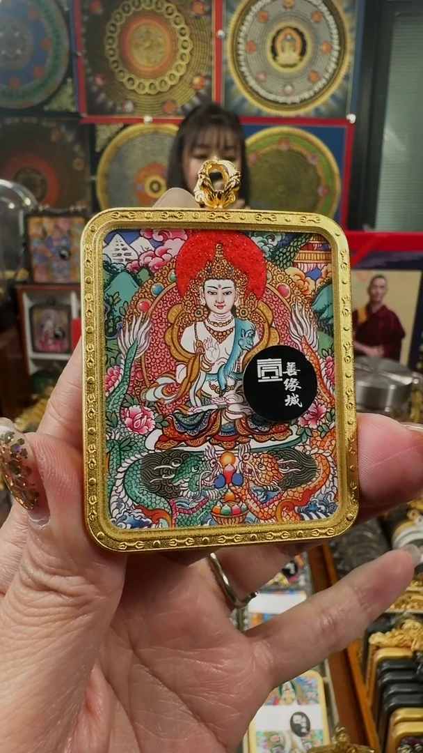 吊坠壹善缘城手绘唐卡自在观观双面送防水壳