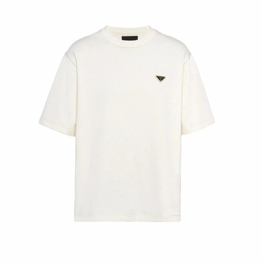 PRADA普拉达 圆领套头棉质短袖T恤 男款 象牙色