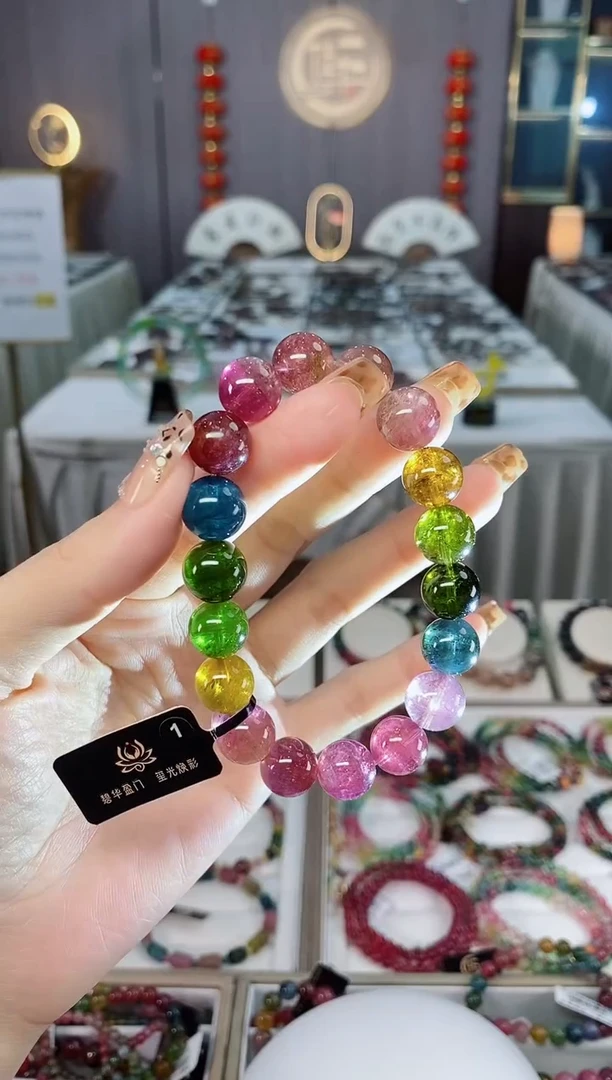 未镶嵌老矿碧玺色标彩虹透体单圈手串11mm+碧玺dan多样性发货一条