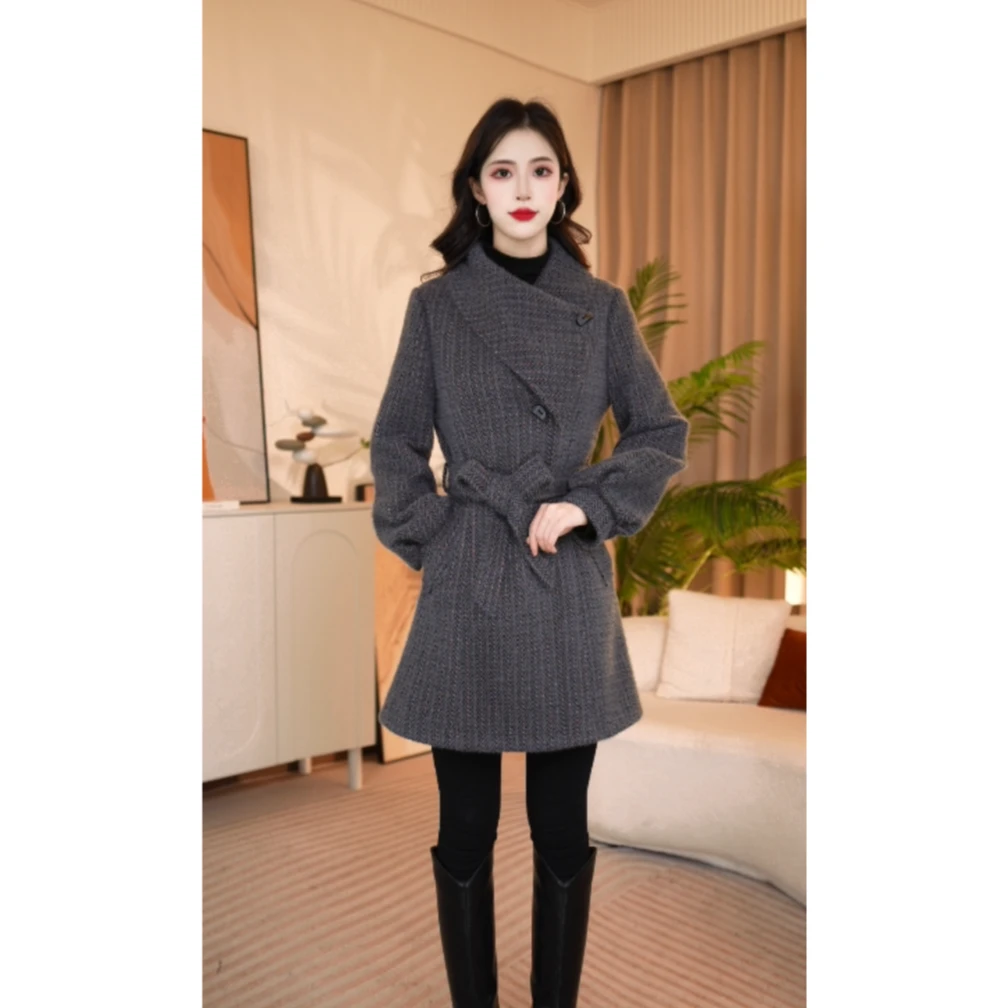 显瘦气质时尚女士毛呢中长款修身秋冬棉衣575