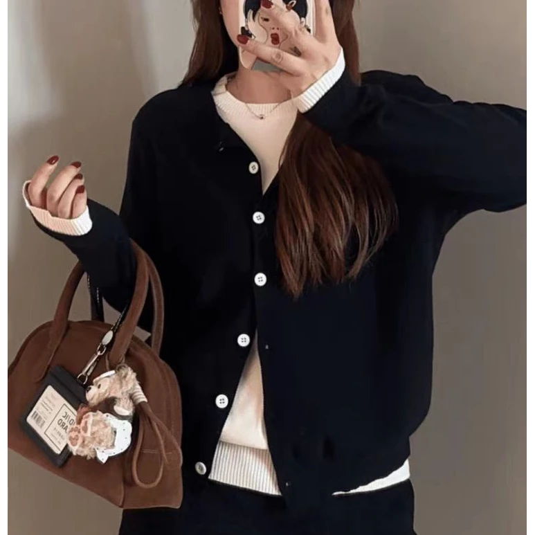 1509时尚拼接假两件设计感撞色针织衫女秋冬季显瘦百搭小众长袖