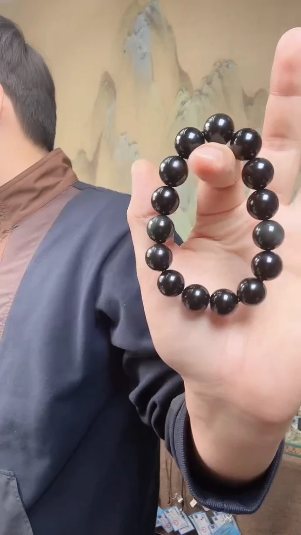 未镶嵌黑曜岩手链彩曜石手串卡14