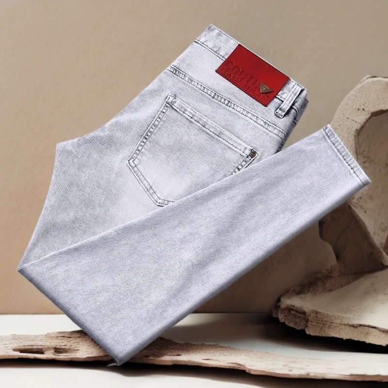 诺顿雷斯夏季薄款浅色牛仔裤男时尚百搭简约长裤修身小直筒九分裤