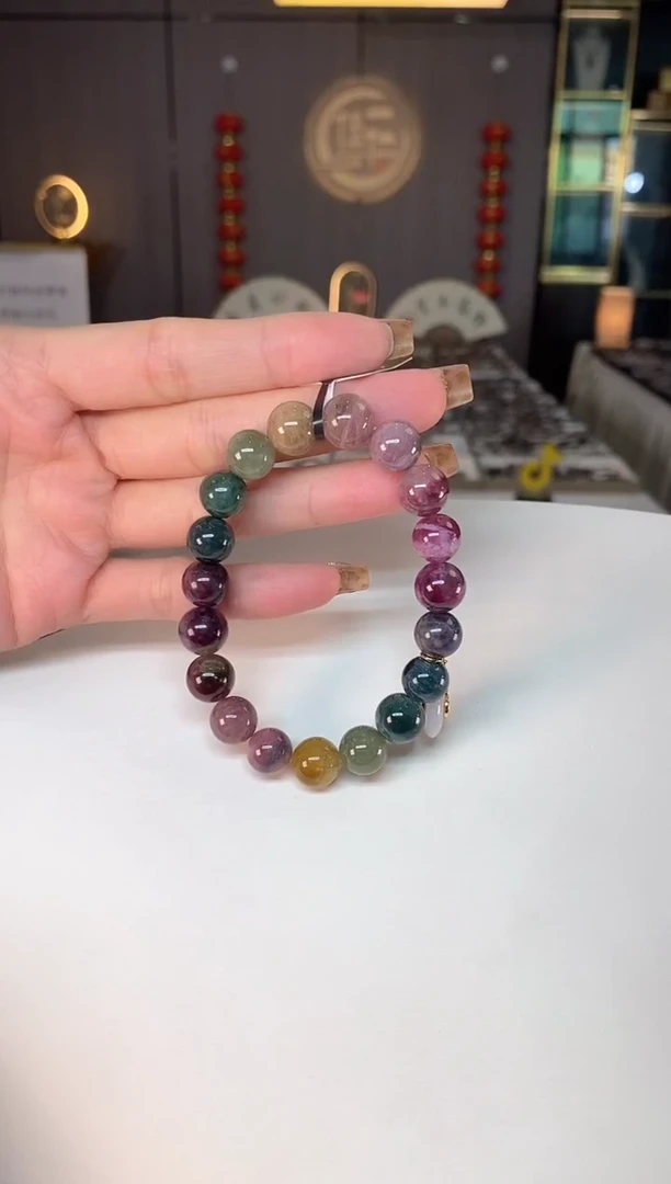 未镶嵌老矿碧玺色标彩单圈手串10mm+碧玺dan多样性发货一条