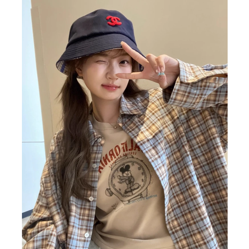 格子衬衫女美式复古2025秋季慵懒风宽松休闲衬衣长袖上衣外套