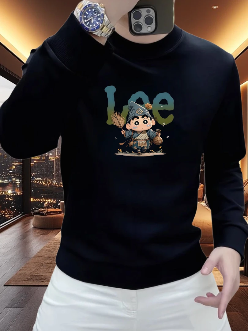 2025爆款男士秋冬圆领小新印花保暖新款痞帅高级感卫衣套头长袖