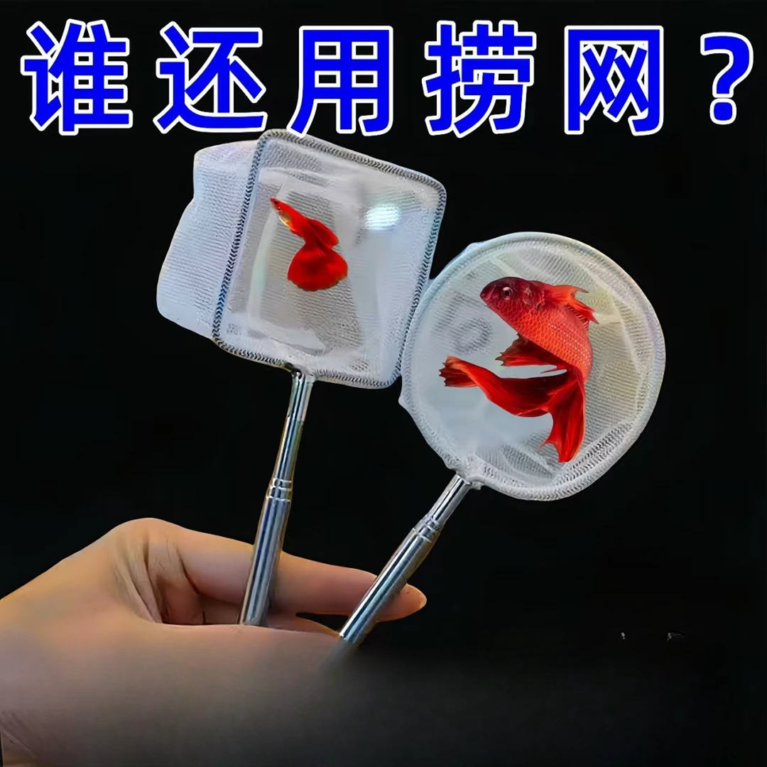 鱼捞伸缩水族箱立体鱼缸孔雀鱼密网鱼网观赏鱼网兜抄网渔捞