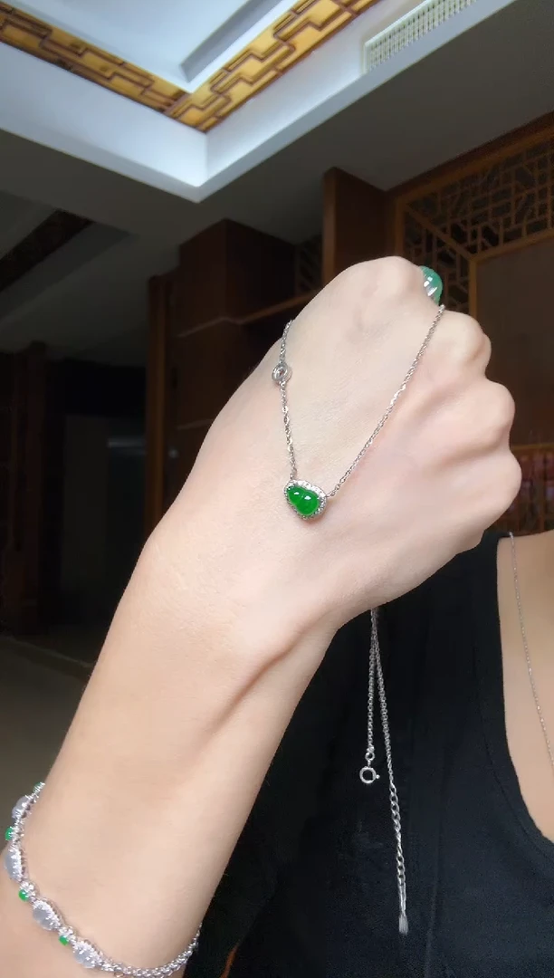 套链银S925镶嵌翡翠天然翡翠吊坠