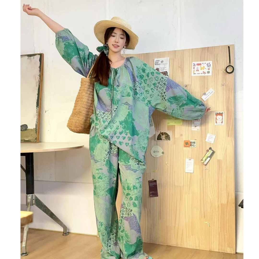【防凸点宽松套装】棉绸夏季大码宽松睡衣家居服套装薄款女家居服