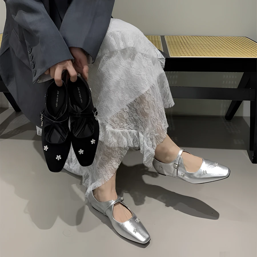 内增高玛丽珍单鞋2025新款平底法式复古豆豆鞋方头浅口乐福瓢鞋女