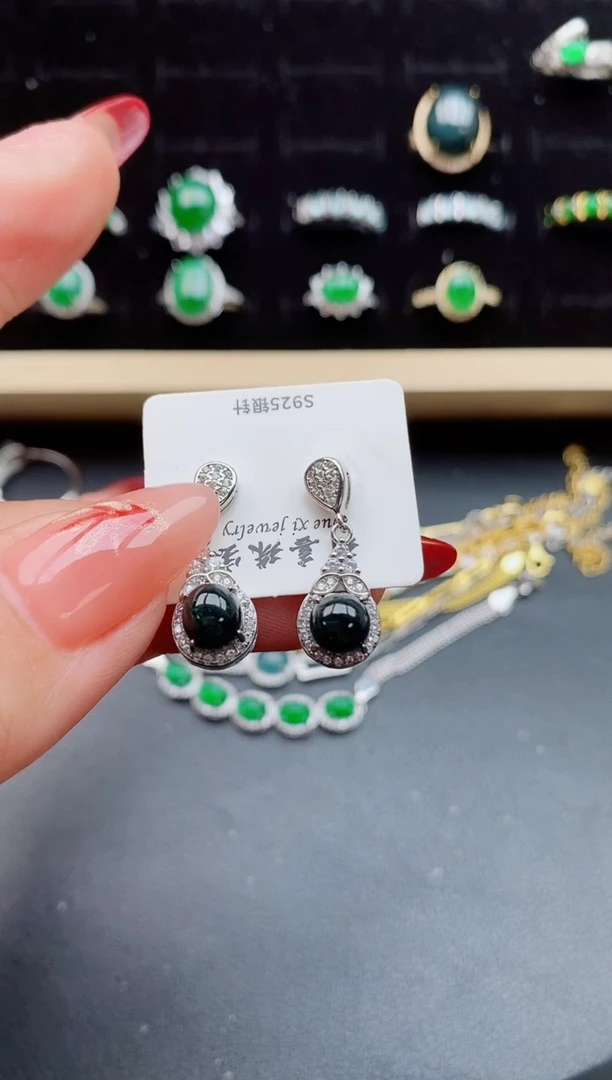 【闪购商品】翡翠耳饰银S925镶嵌21321